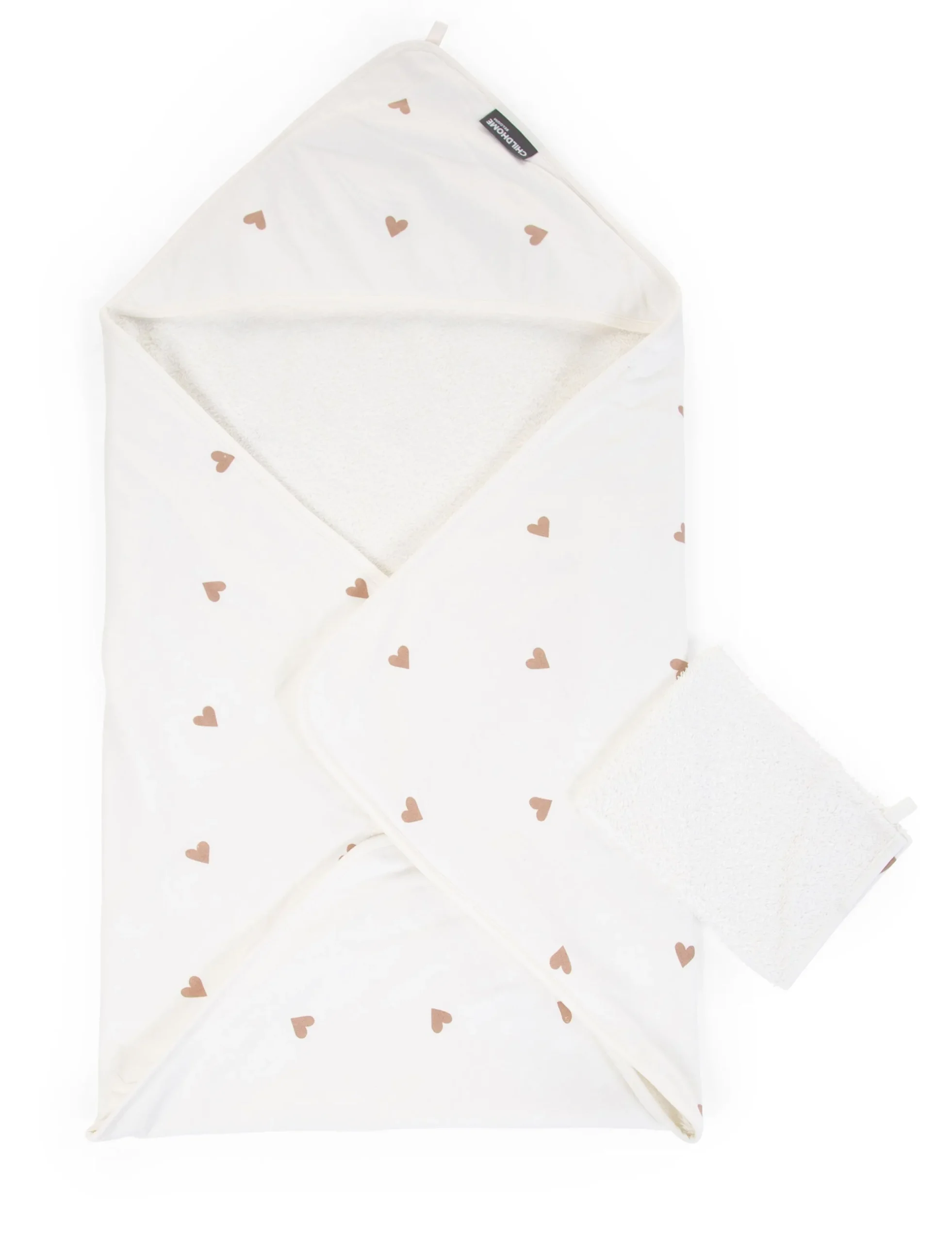 Childhome Capes De Bain-Cape De Bain + Gant - 80x80 Cm - Jersey - Hearts