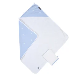 Childhome Capes De Bain-Cape De Bain + Gant - 80x80 Cm - Mousseline Fleur - Bleue