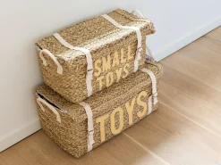 Childhome Paniers De Rangement-Coffre à jouets en rotin jaune 2pcs