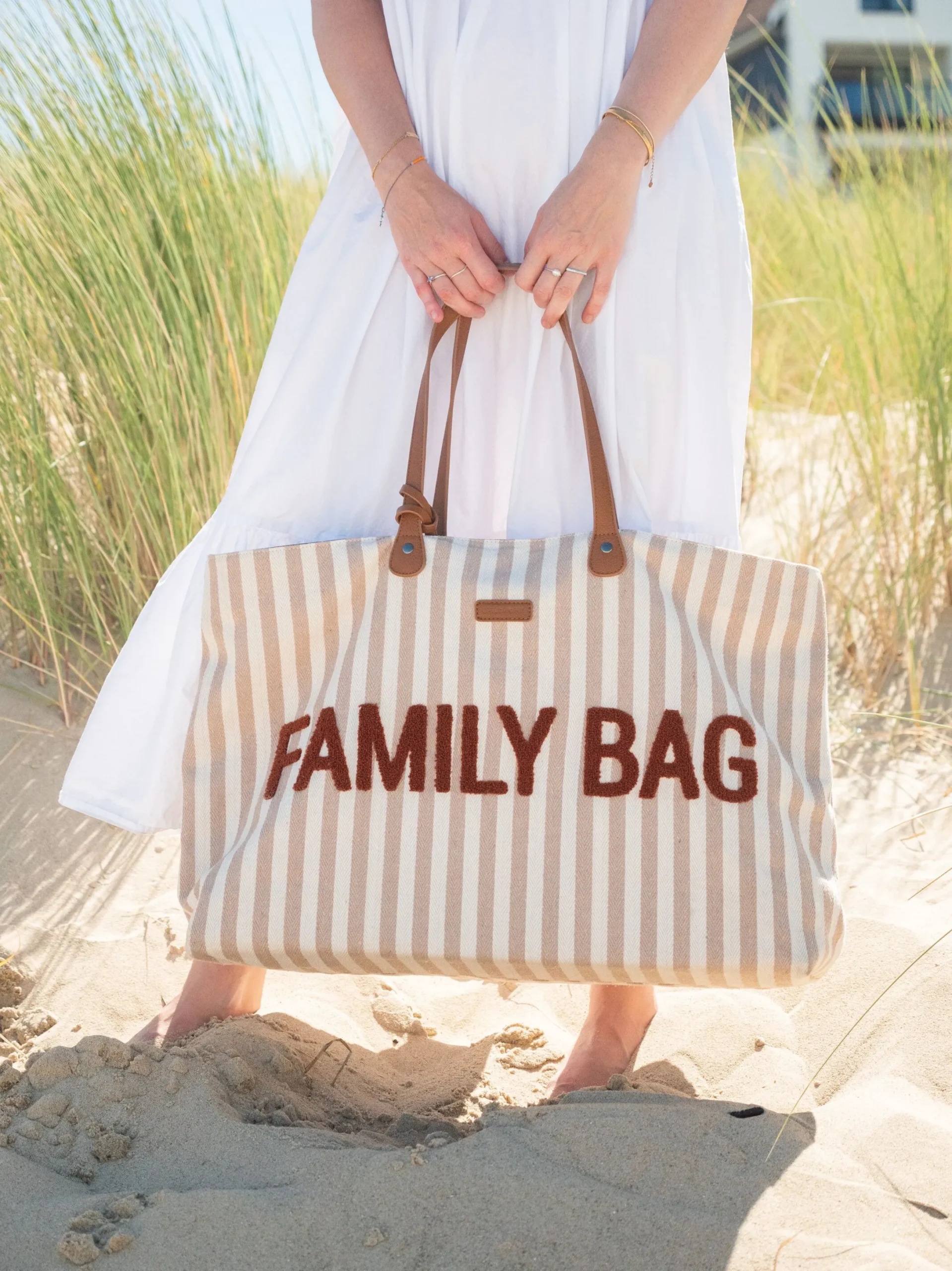 Childhome Family Bag|Family Bag-Family Bag Sac à Langer - Rayures - Nude/Terracotta