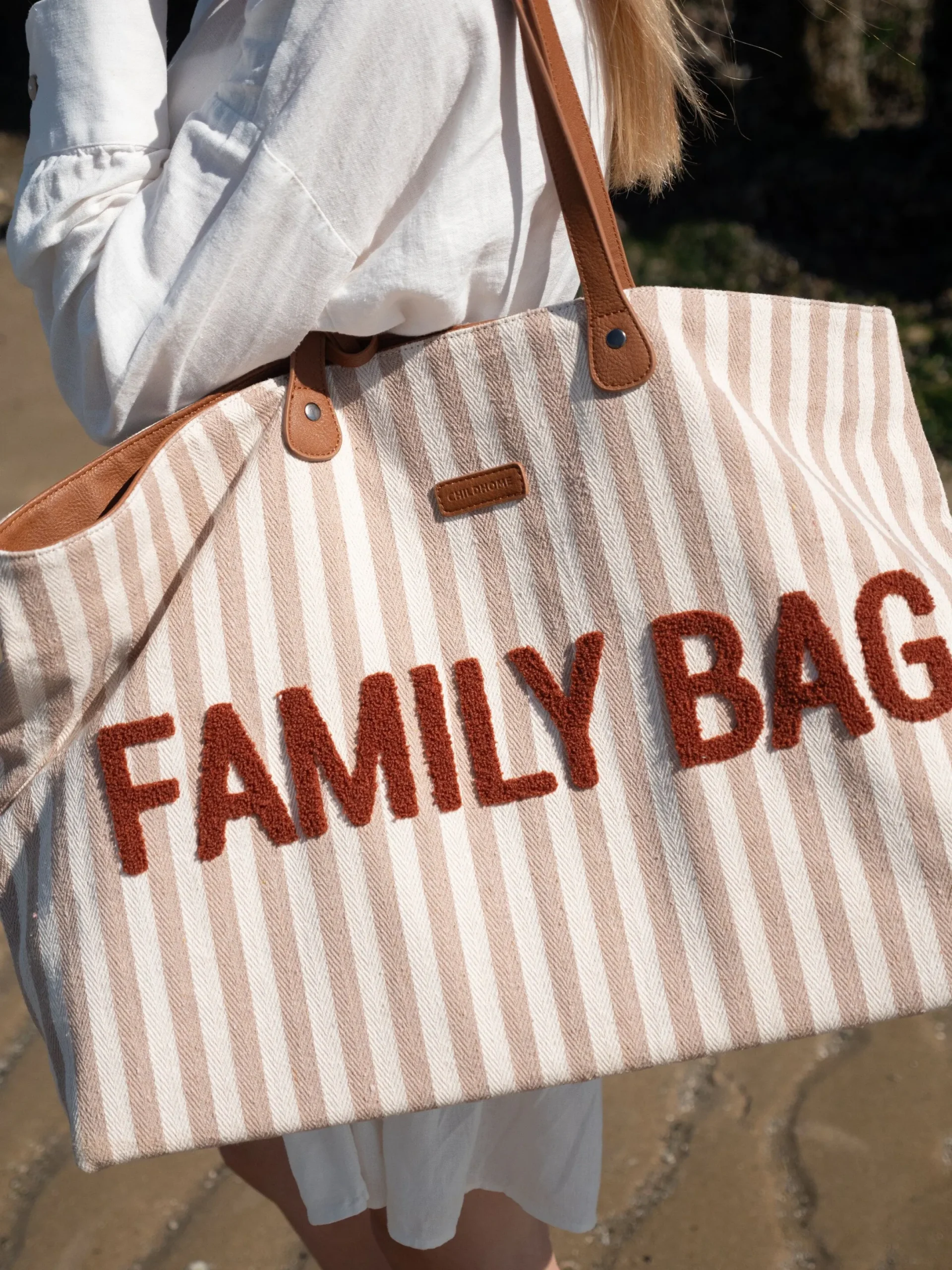 Childhome Family Bag|Family Bag-Family Bag Sac à Langer - Rayures - Nude/Terracotta