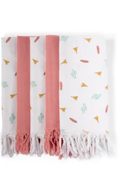 Childhome Langes Tetra-Langes Tetra - Coton - Tipi + Nude Avec Franges - 5 Pcs