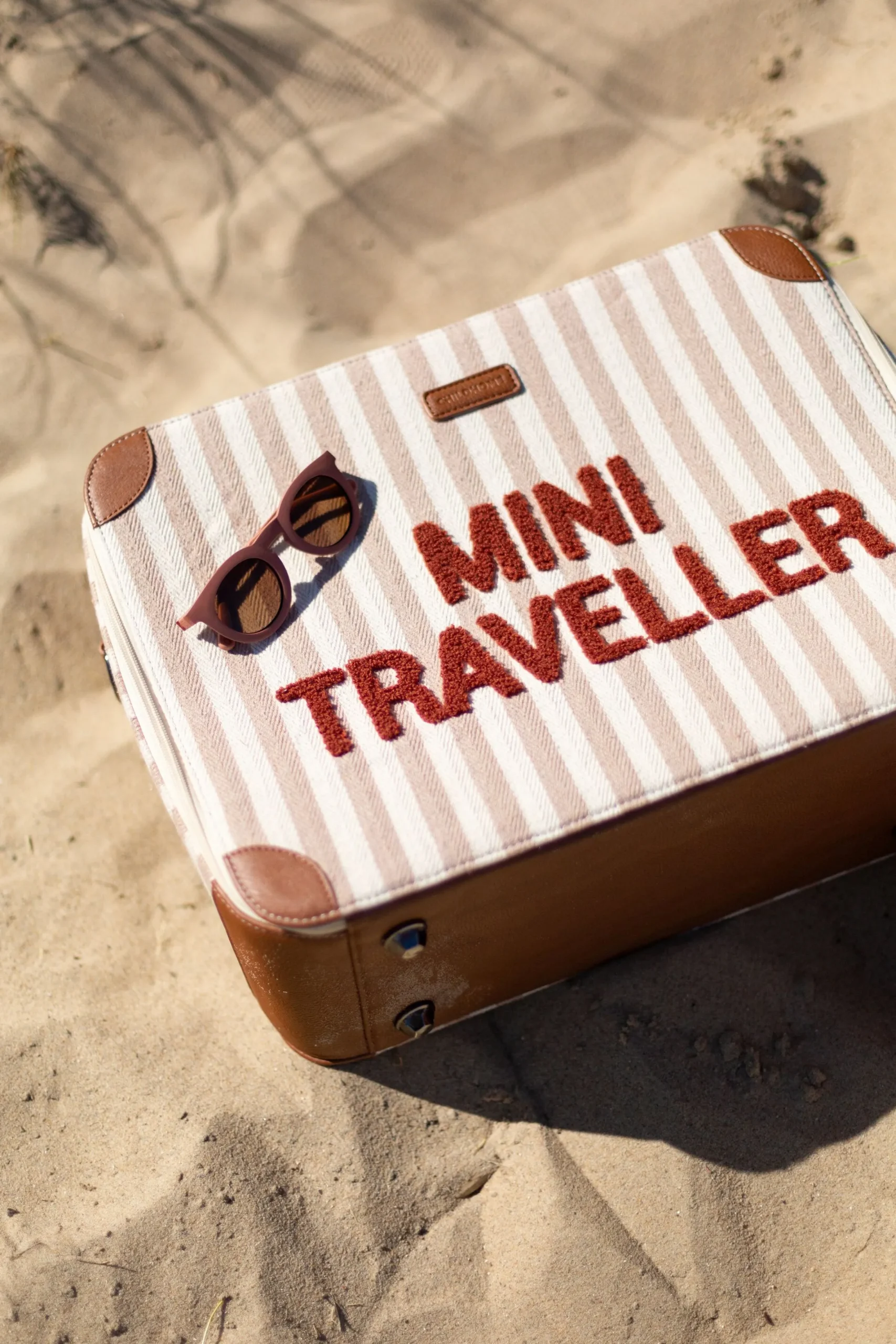 Childhome Kids Bags|Kids Bags-Mini Traveller Kids Suitcase - Rayures - Nude/Terracotta
