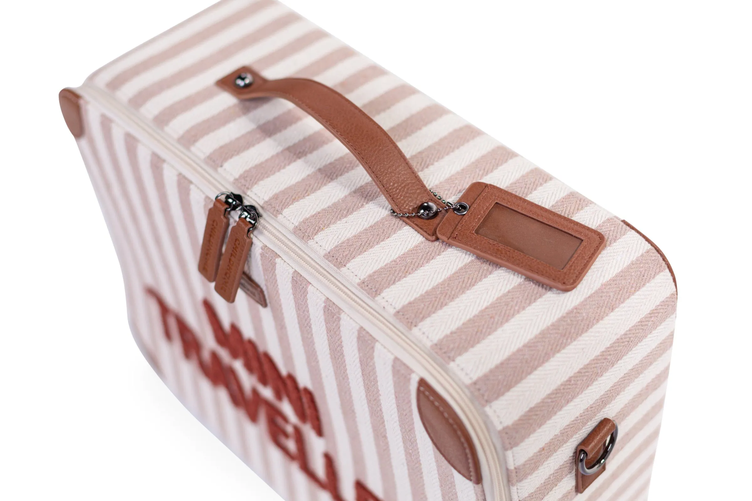 Childhome Kids Bags|Kids Bags-Mini Traveller Kids Suitcase - Rayures - Nude/Terracotta