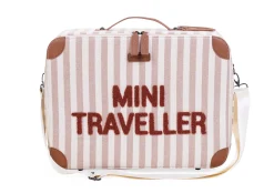 Childhome Kids Bags|Kids Bags-Mini Traveller Kids Suitcase - Rayures - Nude/Terracotta