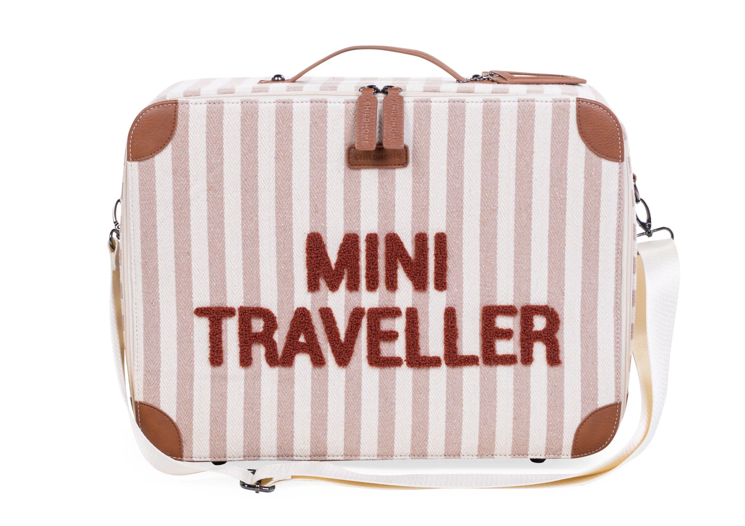Childhome Kids Bags|Kids Bags-Mini Traveller Kids Suitcase - Rayures - Nude/Terracotta