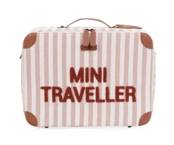Childhome Kids Bags|Kids Bags-Mini Traveller Kids Suitcase - Rayures - Nude/Terracotta