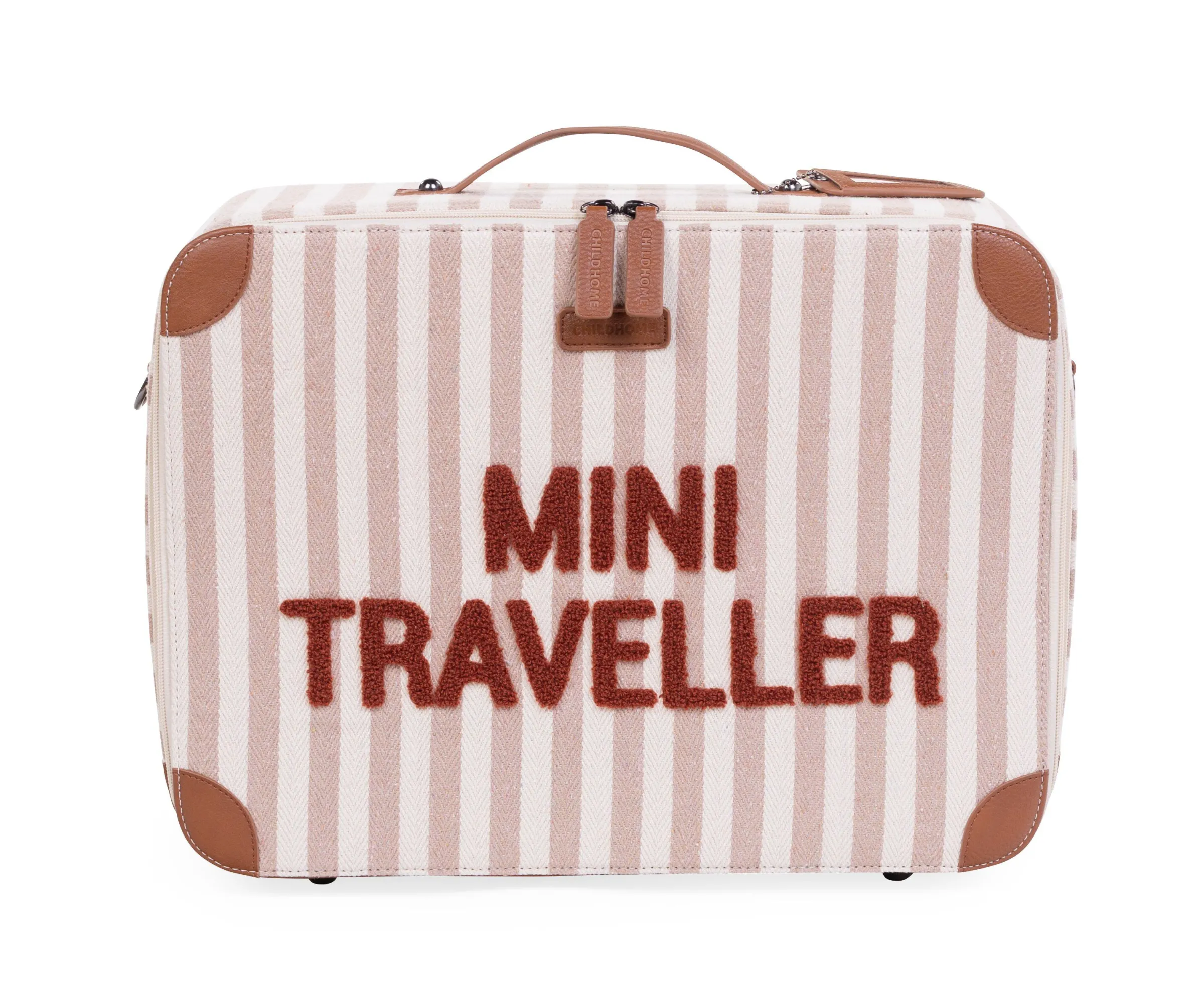 Childhome Kids Bags|Kids Bags-Mini Traveller Kids Suitcase - Rayures - Nude/Terracotta