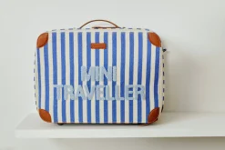 Childhome Kids Bags|Kids Bags-Mini Traveller Kids Suitcase - Rayures - Bleu Electrique /Bl