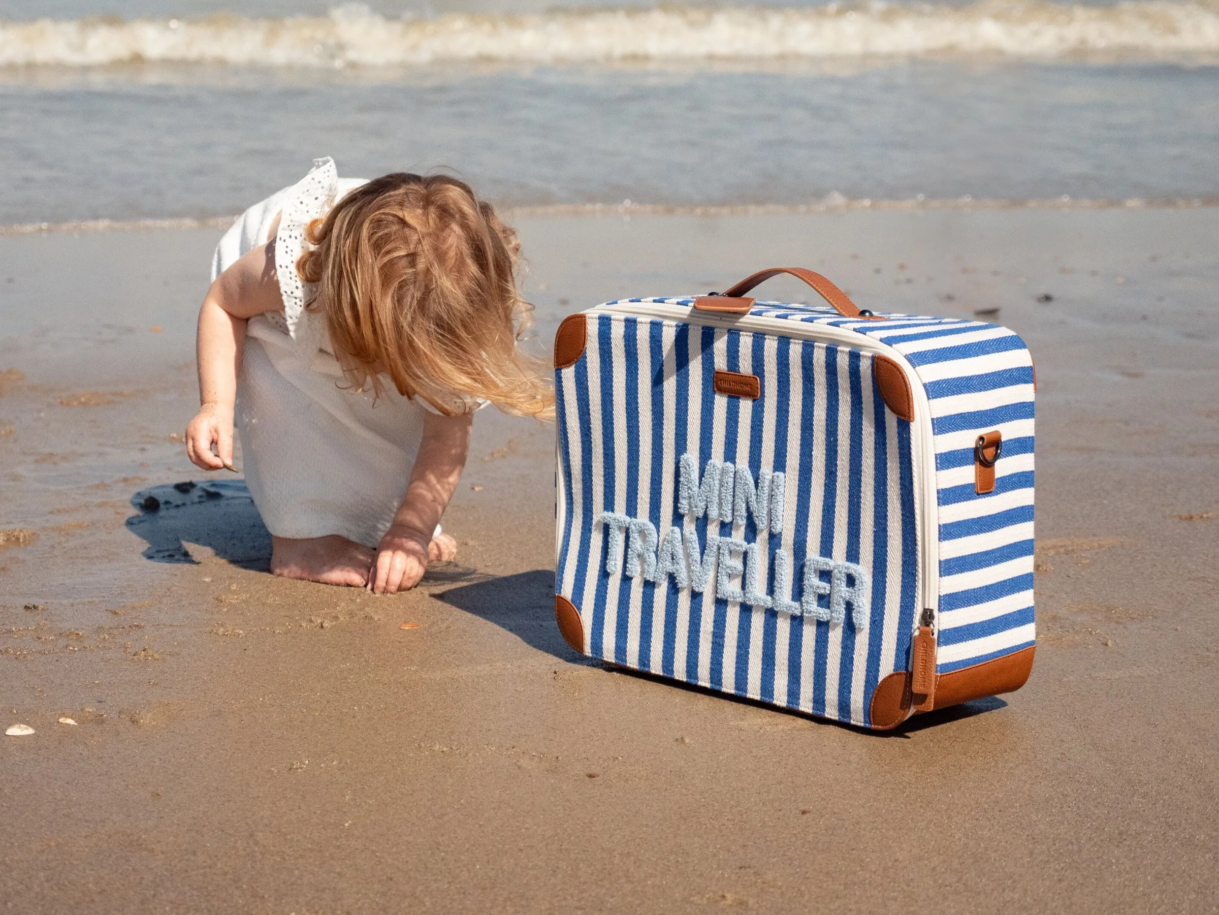 Childhome Kids Bags|Kids Bags-Mini Traveller Kids Suitcase - Rayures - Bleu Electrique /Bl