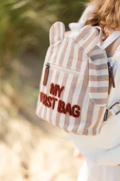 Childhome Kids Bags|Kids Bags-My First Bag Sac a dos Enfant - Rayures - Nude/Terracotta