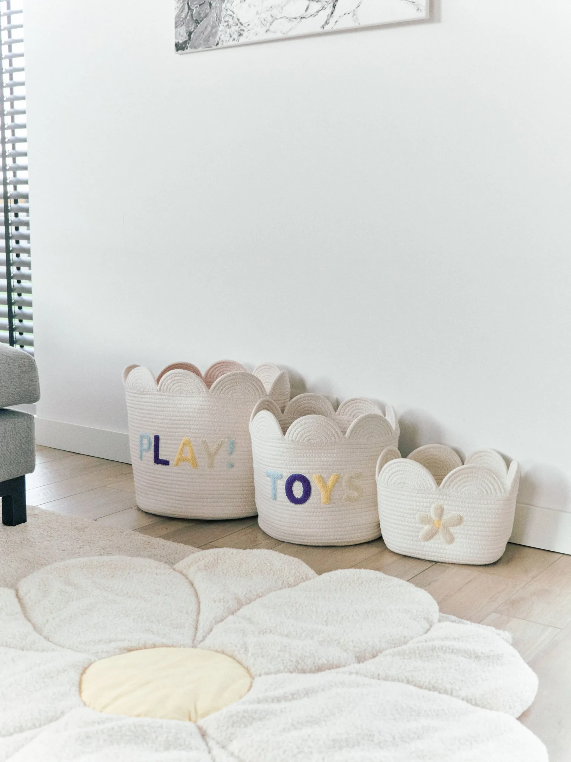 Childhome Paniers De Rangement-Panier fleur - 35x35x35cm- Corde De Coton - Ecru