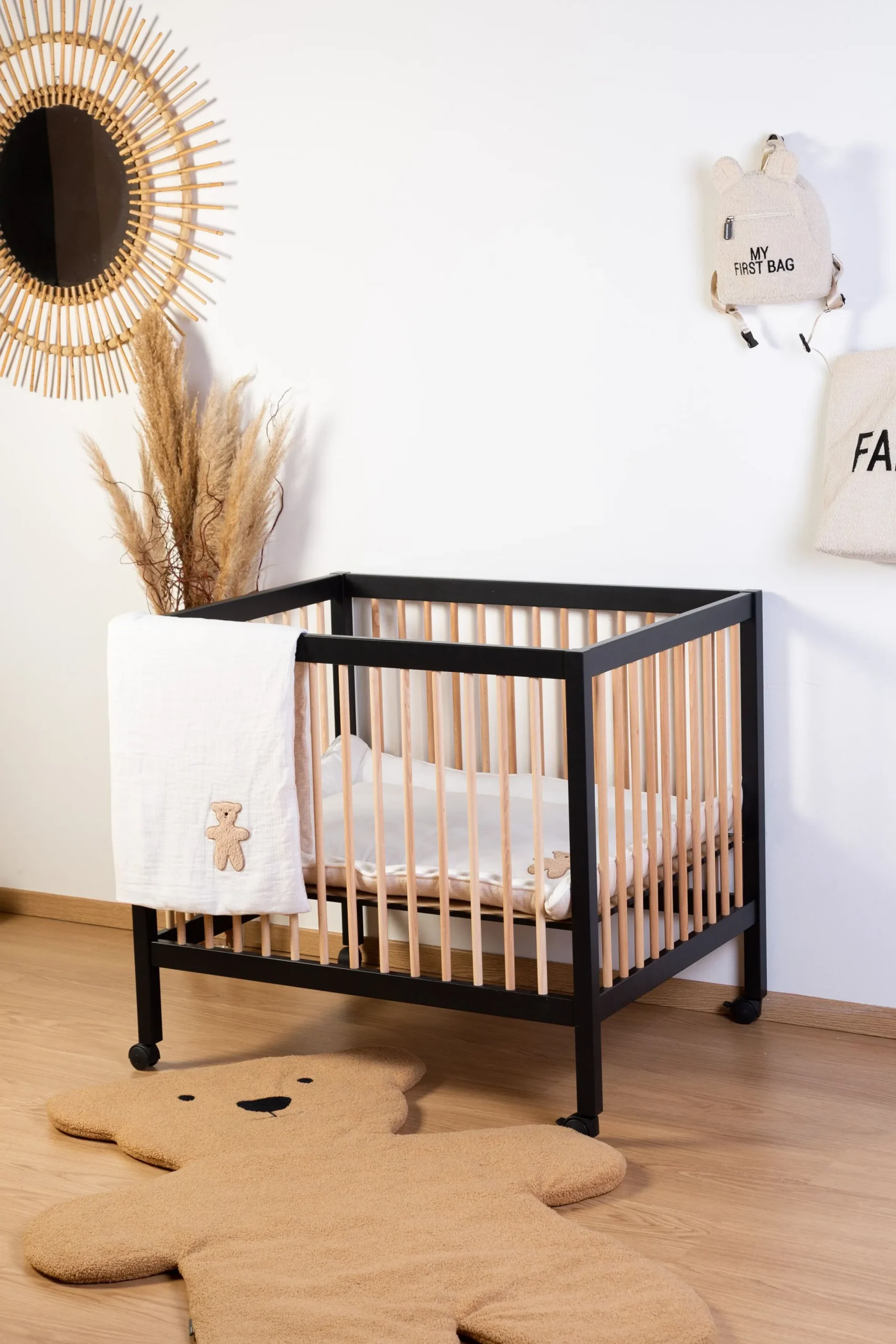 Childhome Parcs-Parc 97 + Roues - 95x75 Cm - Bois - Noir / Naturel