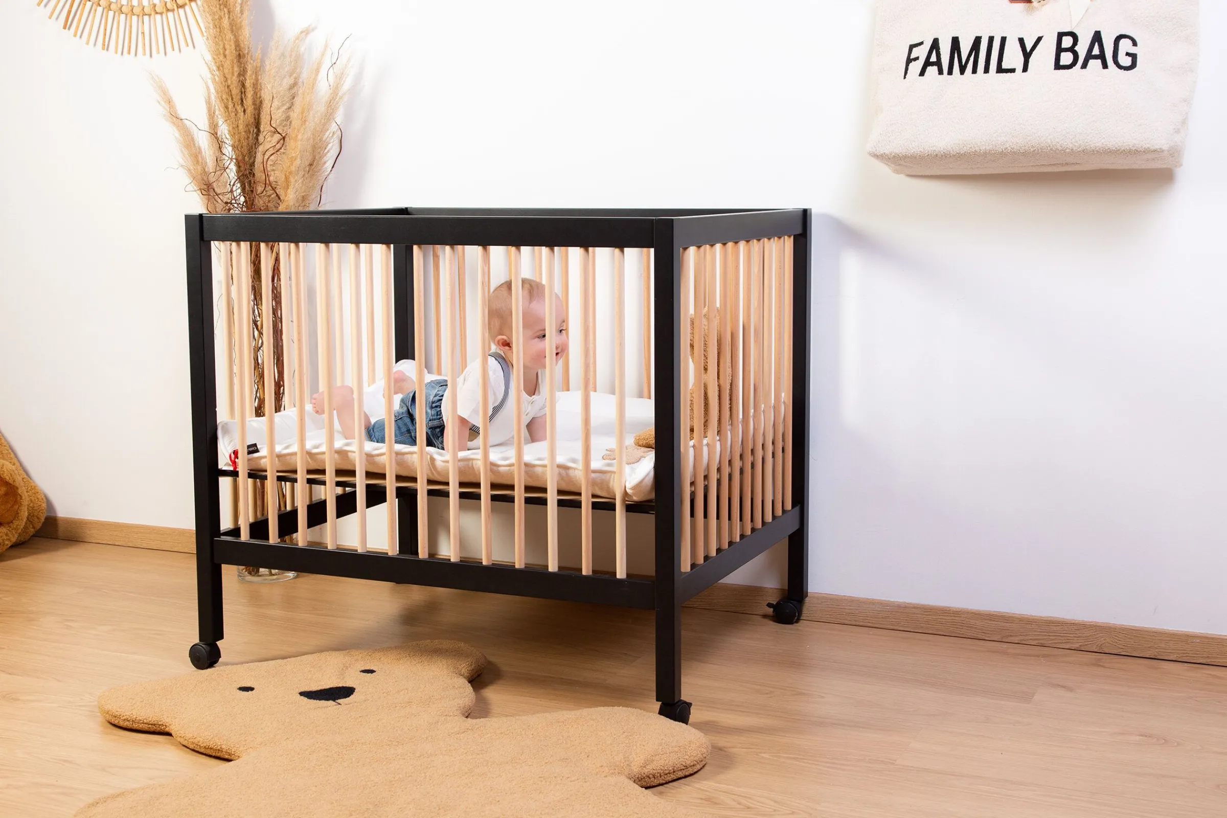 Childhome Parcs-Parc 97 + Roues - 95x75 Cm - Bois - Noir / Naturel