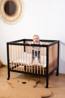 Childhome Parcs-Parc 97 + Roues - 95x75 Cm - Bois - Noir / Naturel